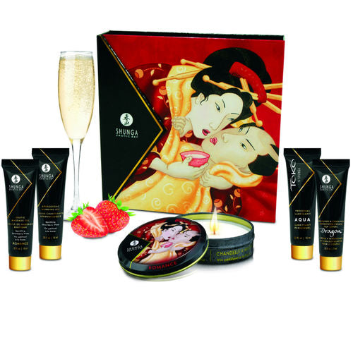 Massage olie pakket Aarbei Wijn geur en smaak - Geisha secret kit - Shunga