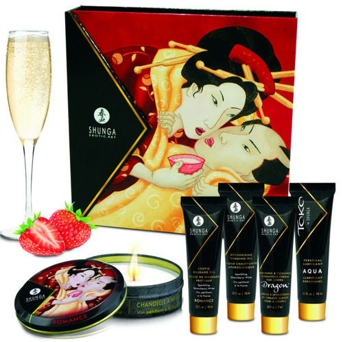 Massage olie pakket Aarbei Wijn geur en smaak - Geisha secret kit - Shunga