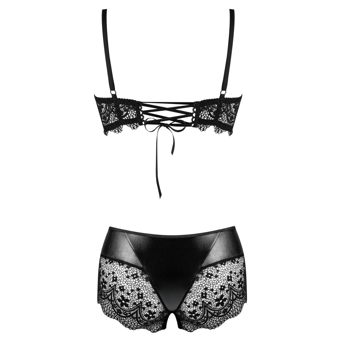 Charm 2-delige lingerie set Zwart – Verleidelijke Satijnen BH en Slip met Kant – Beauty Night Fashion