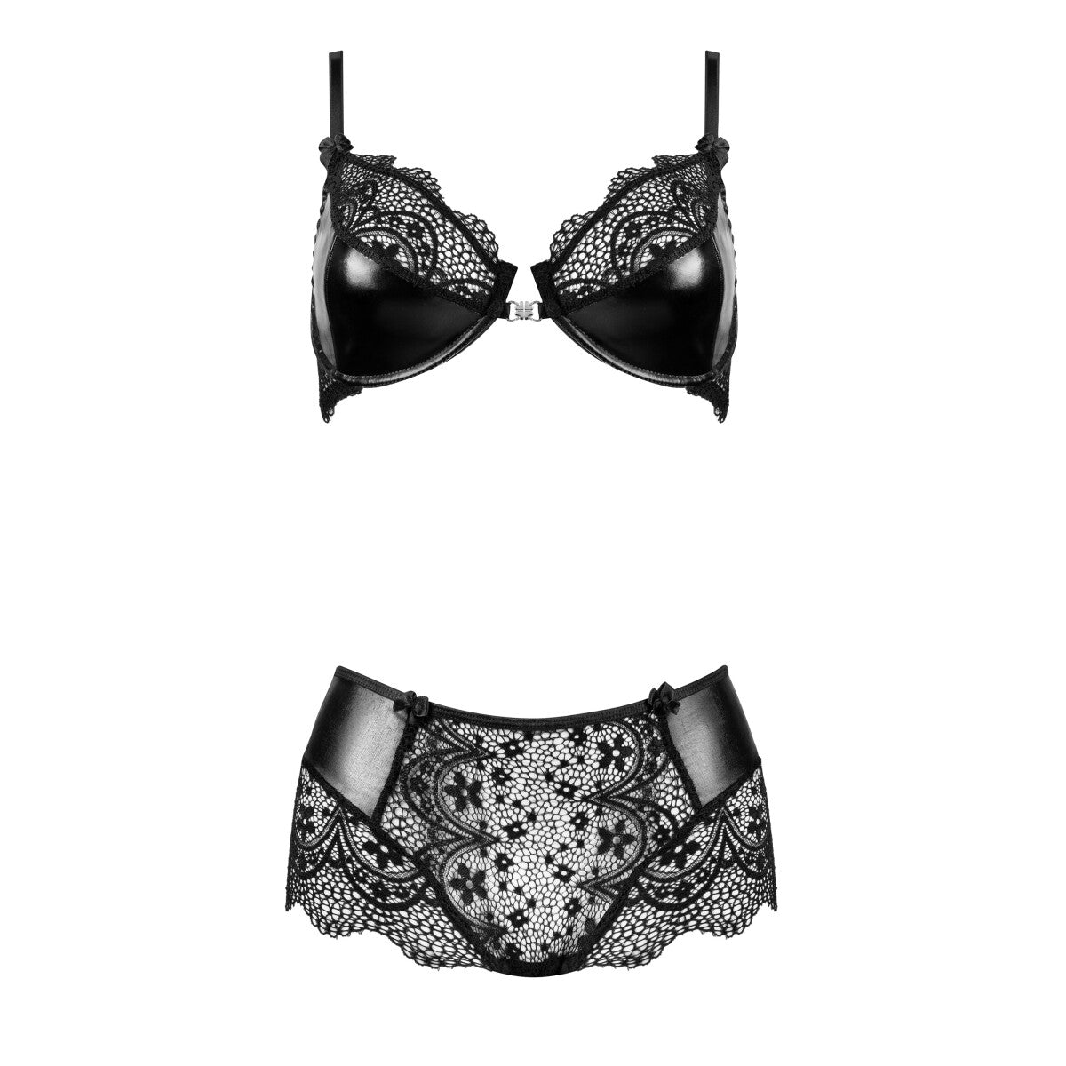 Charm 2-delige lingerie set Zwart – Verleidelijke Satijnen BH en Slip met Kant – Beauty Night Fashion