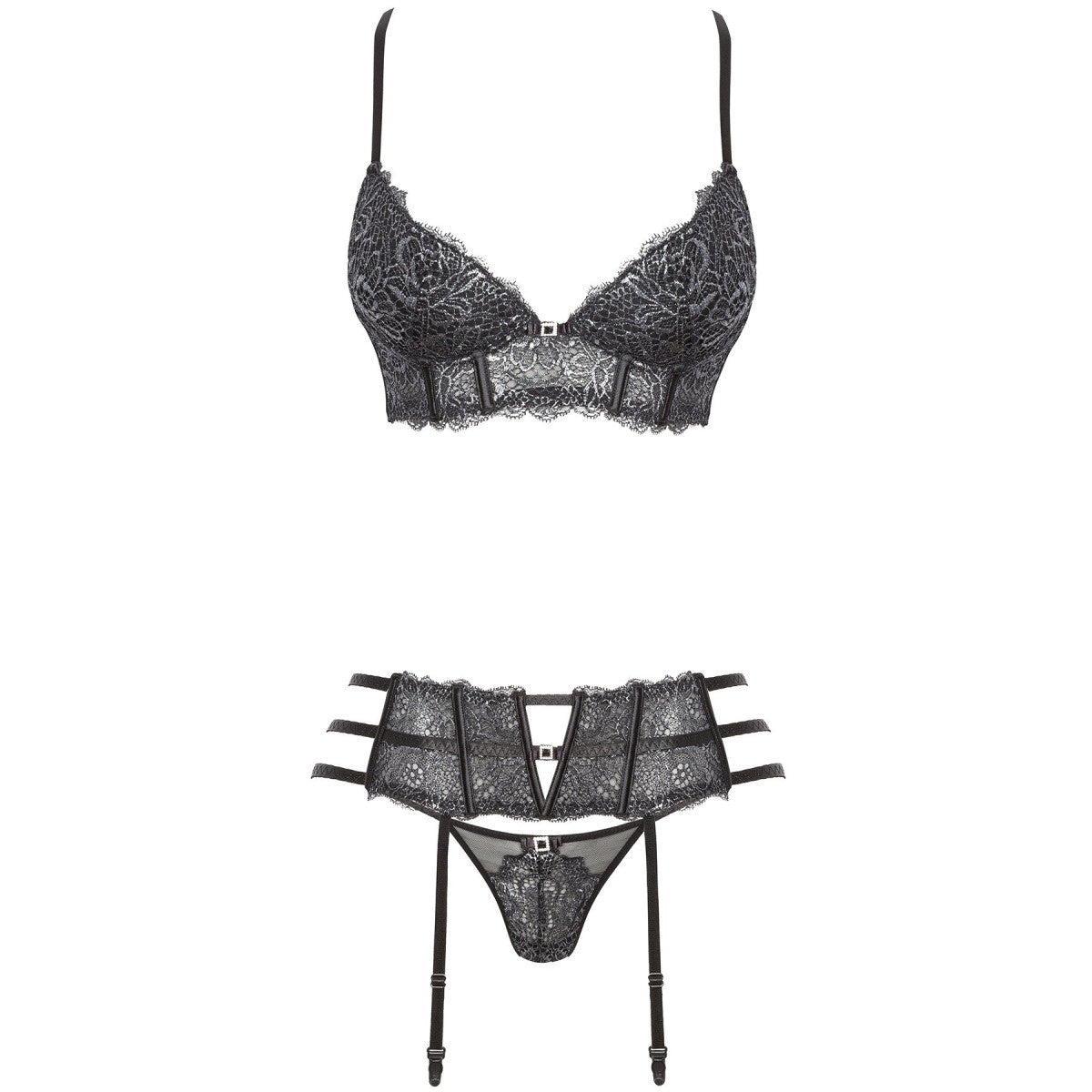 3-delige jarretel lingerie set met kant