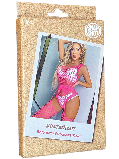 Visnet Body met jarretels en aangehechte kousen - Roze - Snapshot