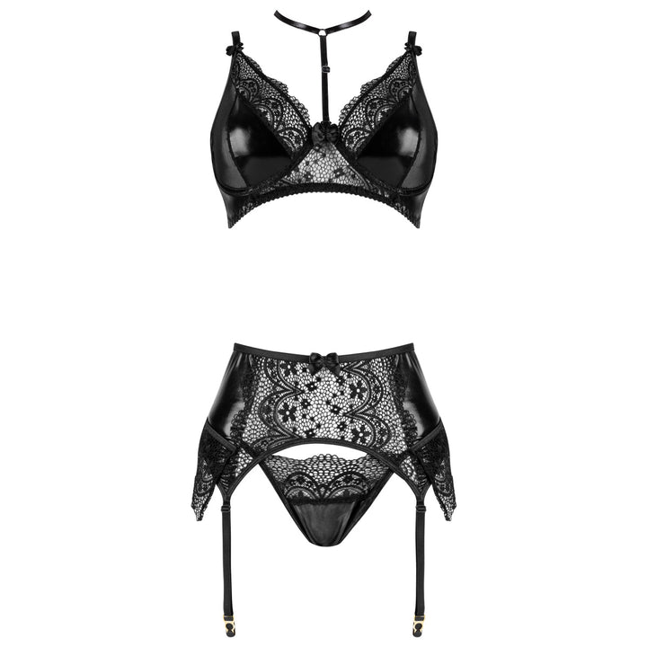 3-delige lingerieset van wetlook materiaal- Noir - Zwart Beauty Night Fashion