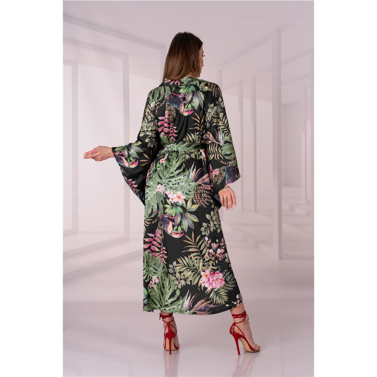 Kimono kamerjas print groen/roze