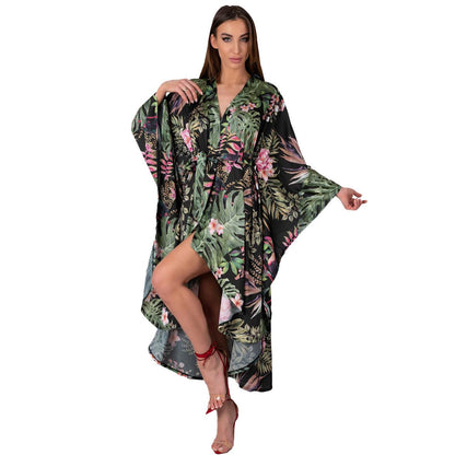 Kimono kamerjas print groen/roze