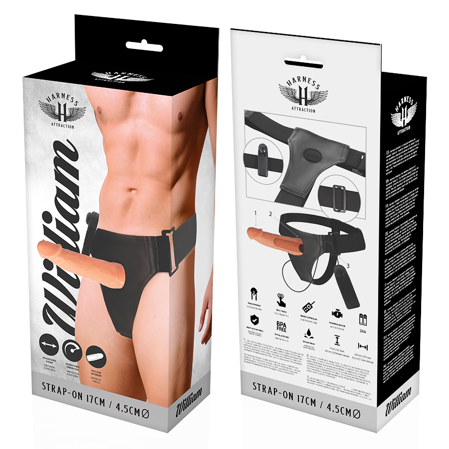 Harness Attraction – Willian Hollow Strap-On met Vibrator (17 cm x Ø 4,5 cm)