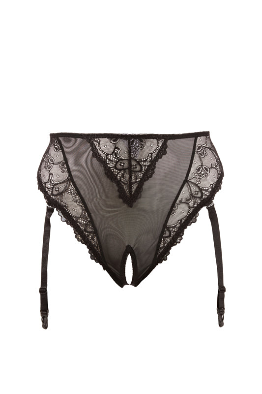 Jarretel Slip Open Kruis - Zwart