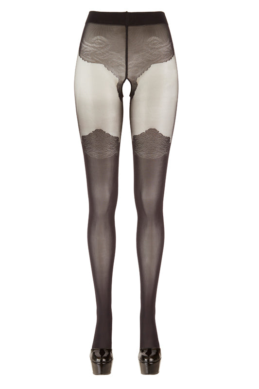 Panty Met Kousen Look - Zwart