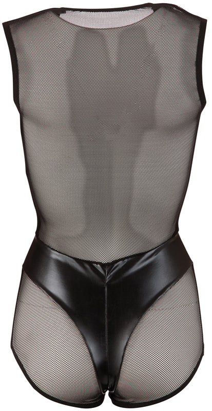 Wetlook Body Met Netstof - Zwart