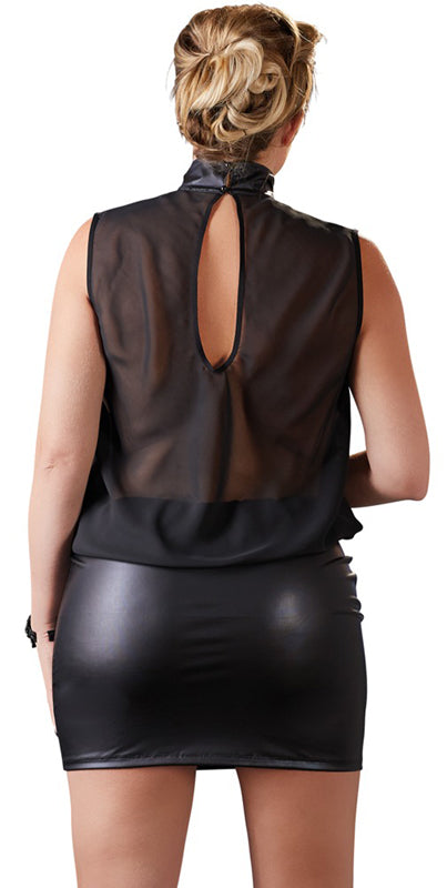 Plus Size Netstof Mini Jurkje Met Wetlook Rok