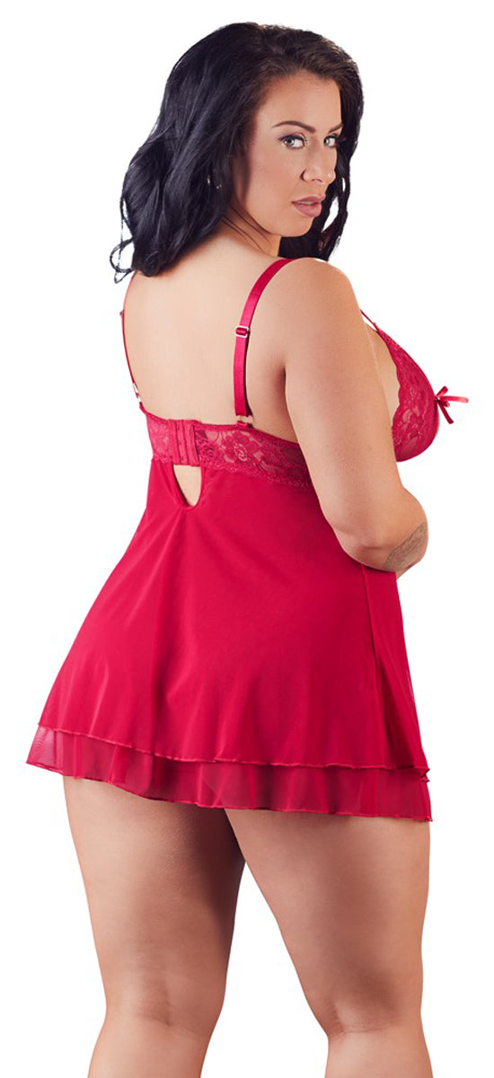 Babydoll met half open  cups Plussize Rood