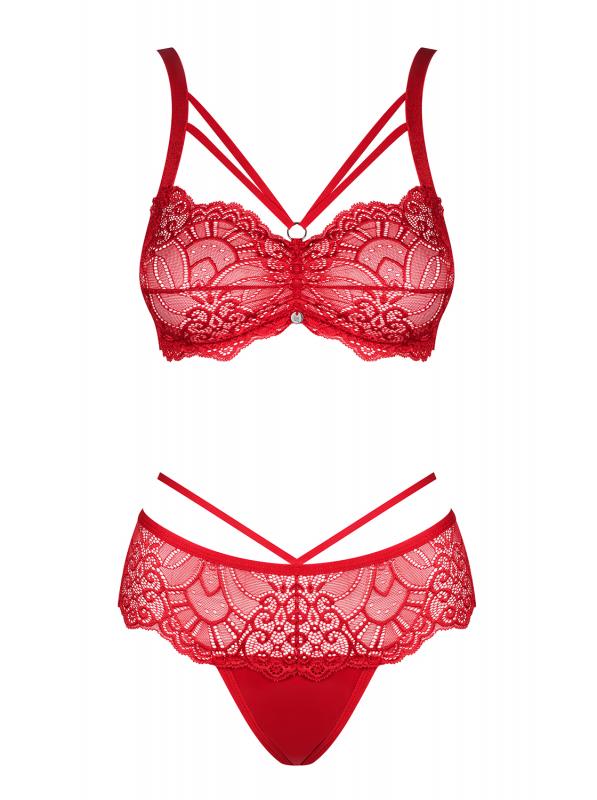 Loventy 2-delige Kanten BH Set - Rood