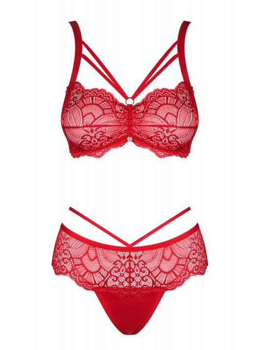 Loventy 2-delige Kanten BH Set - Rood