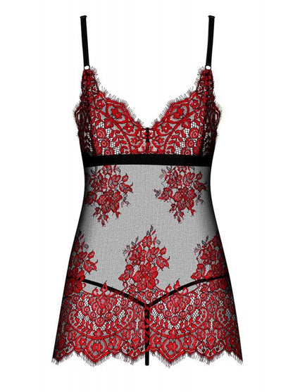 Redessia Kanten Babydoll Met String - Rood/Zwart