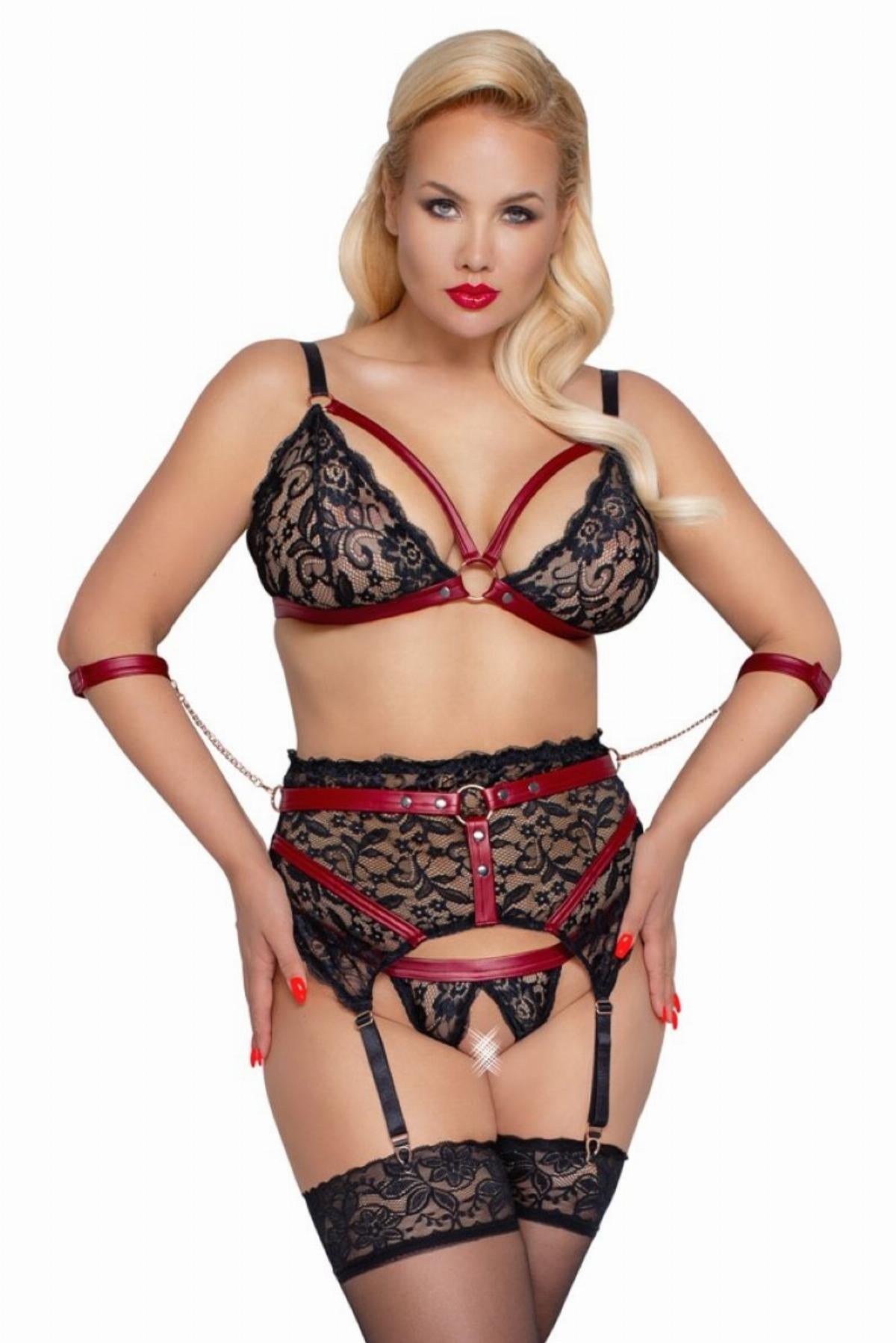 Plussize BH Bondage lingerie Set - Zwart