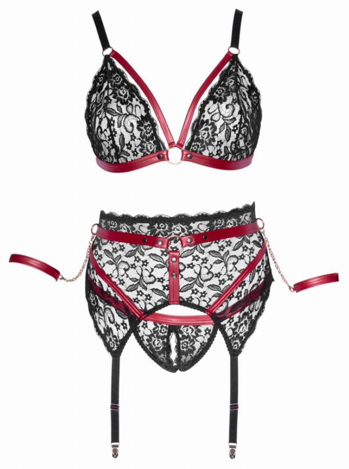 Plussize BH Bondage lingerie Set - Zwart