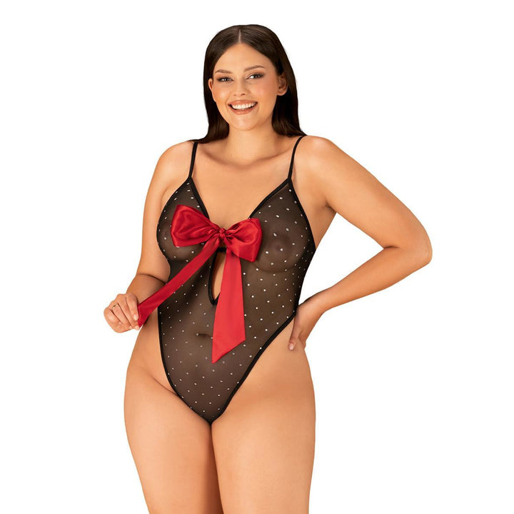 Plussize Body met strik zwart/rood