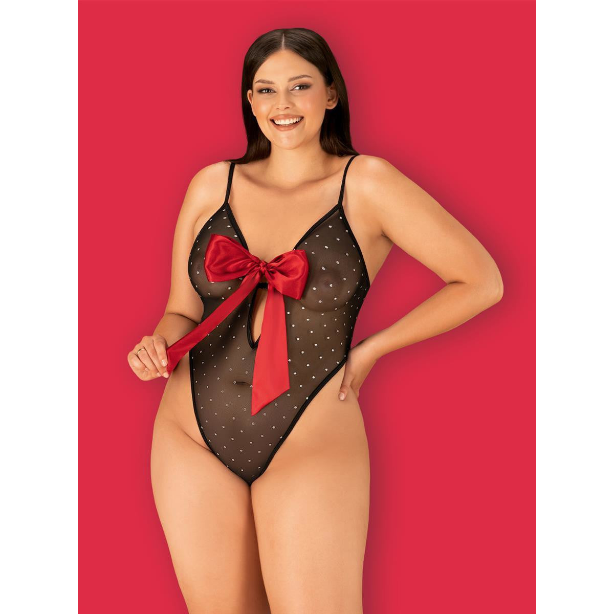 Plussize Body met strik zwart/rood
