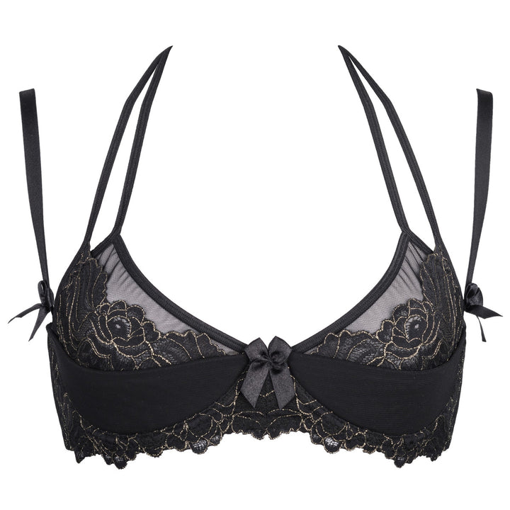 Plussize Halter BH met kant Zwart/Goud